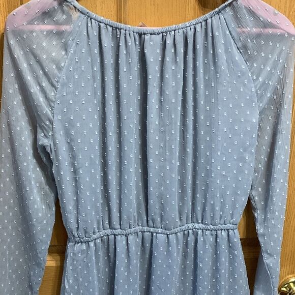 H&M Divided | Women’s Blue Sheer Swiss Dot Long Sleeve Midi Dress - Picture 3 of 10